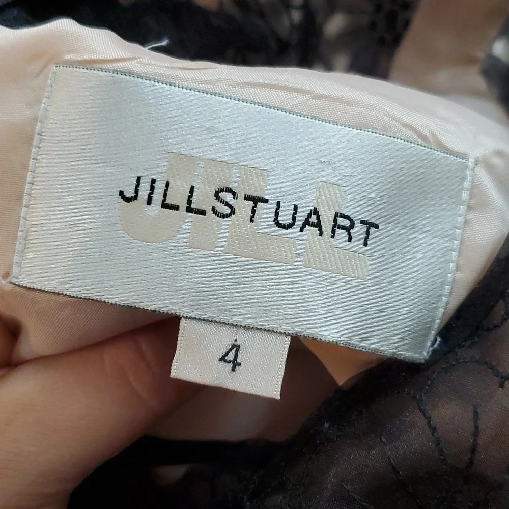 Jill Stuart embroidered lace floral black nude dress